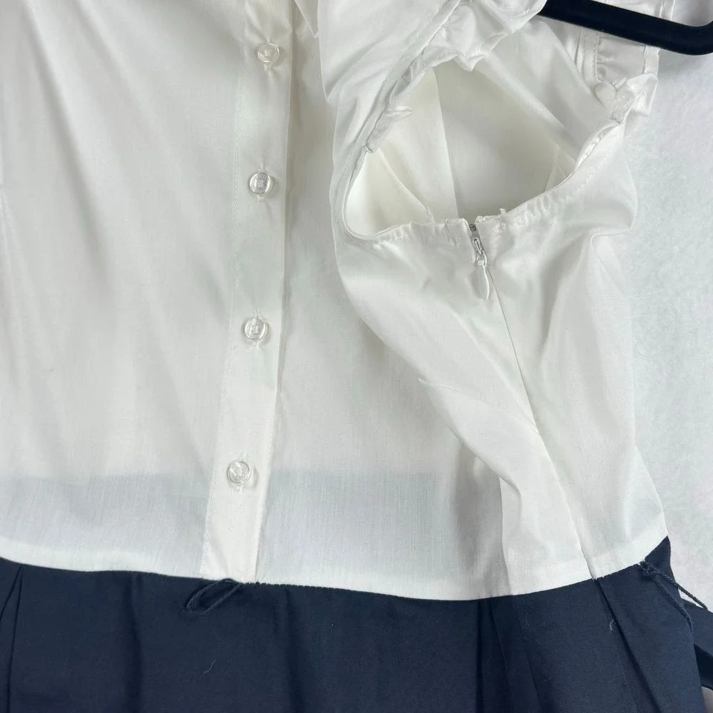 Tommy Hilfiger Dress Color Block Tie Waist Ruffle Buttons Academia Preppy 10 - Picture 10 of 12